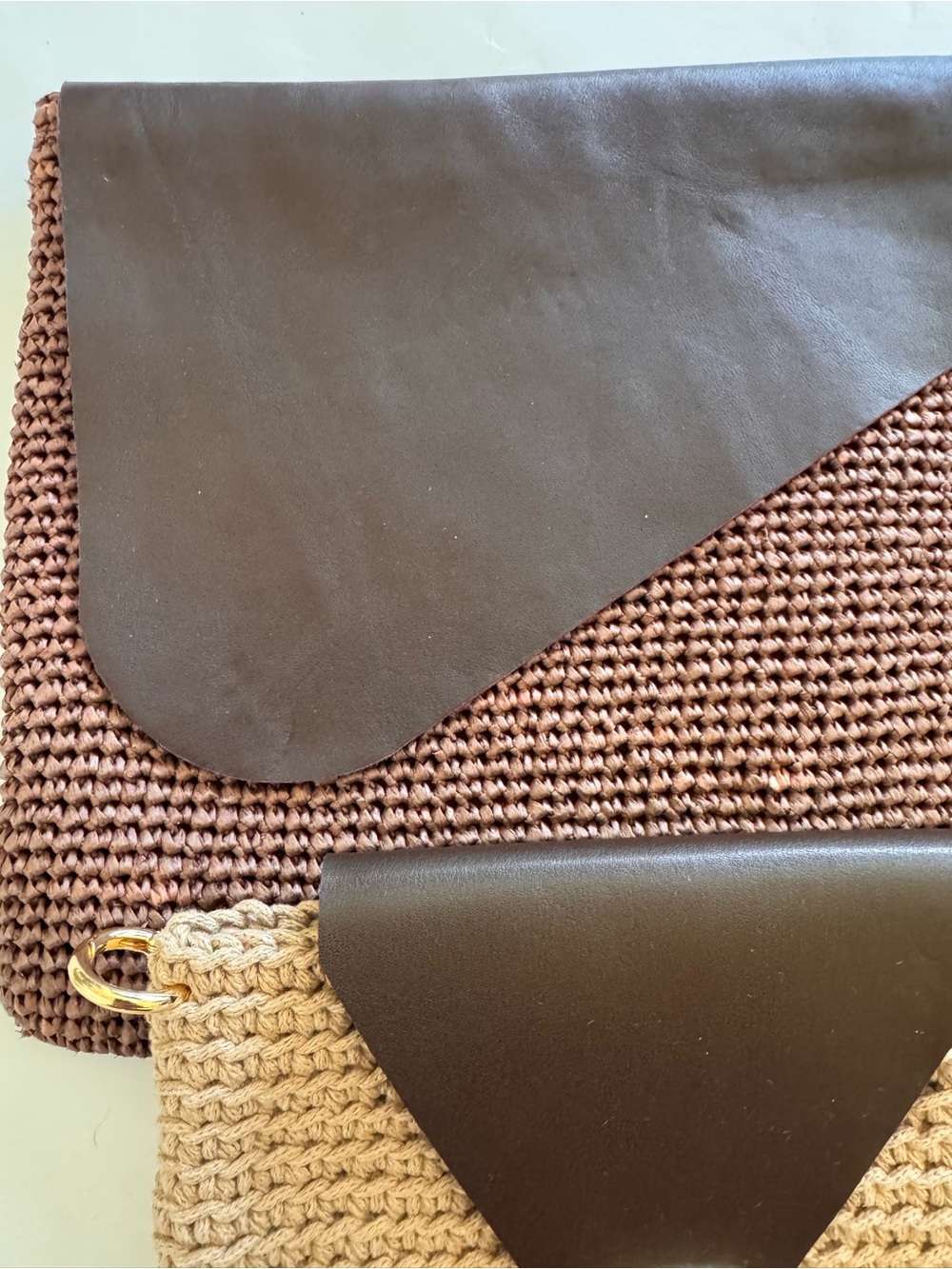 Two-Tone Crochet Wristlet Clutch in Beige and Dark Brown - Picture 3 of 6
